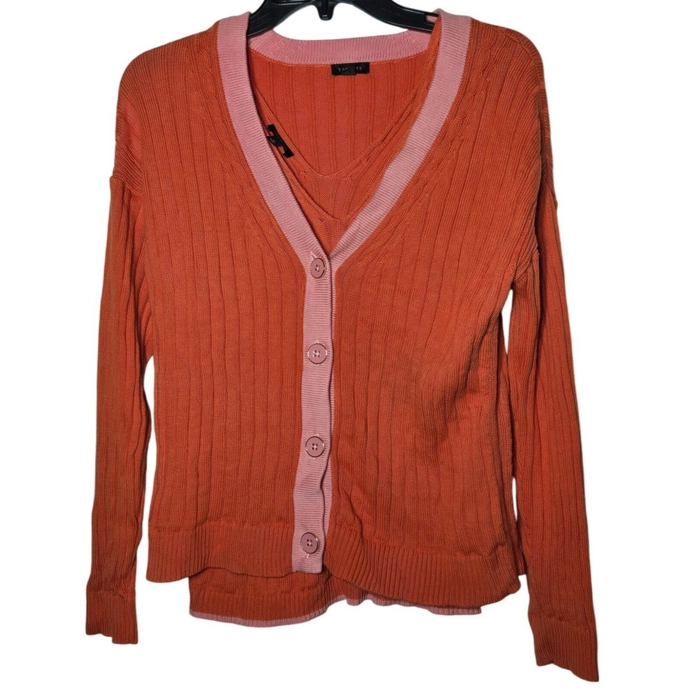 Talbots Womens Orange Cardigan Sweater Tank Set Medium Preppy Career Spring